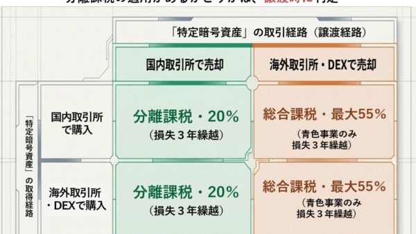 暗号資産の分離課税と取引経路――「どこで売るか」が課税方式を決める 
